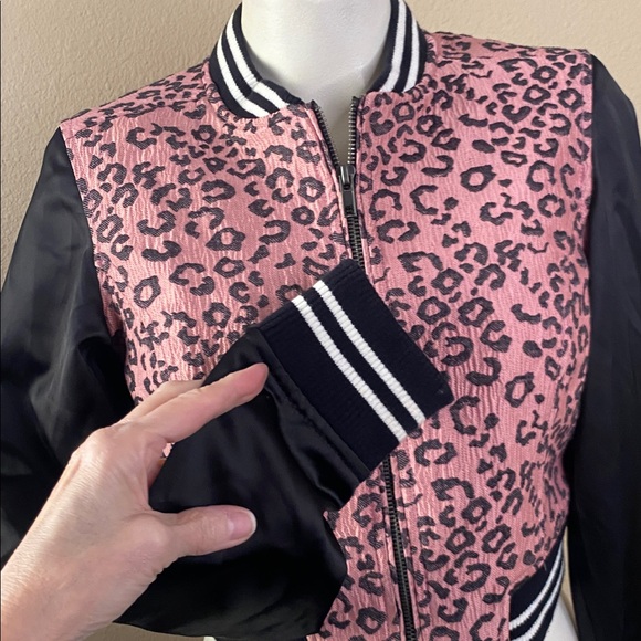 Aeropostale Pretty Little Liars pink leopard, black satin cropped bomber S💕💕 - Picture 5 of 11